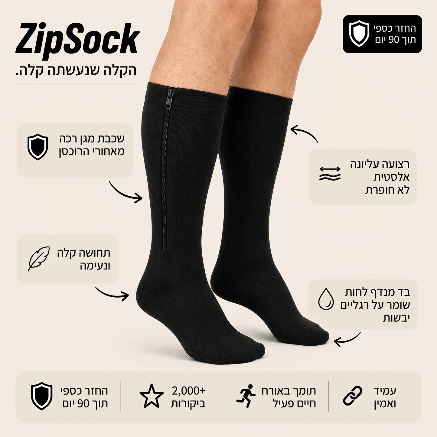 ZipSock - גרבי לחץ ללא מאמץ